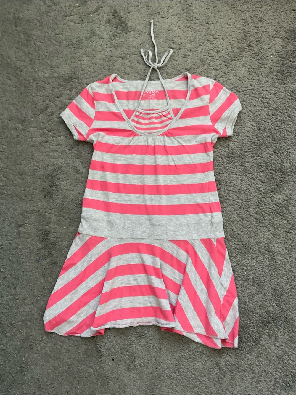 Energie Pink and Gray Striped Short Sleeve Dress